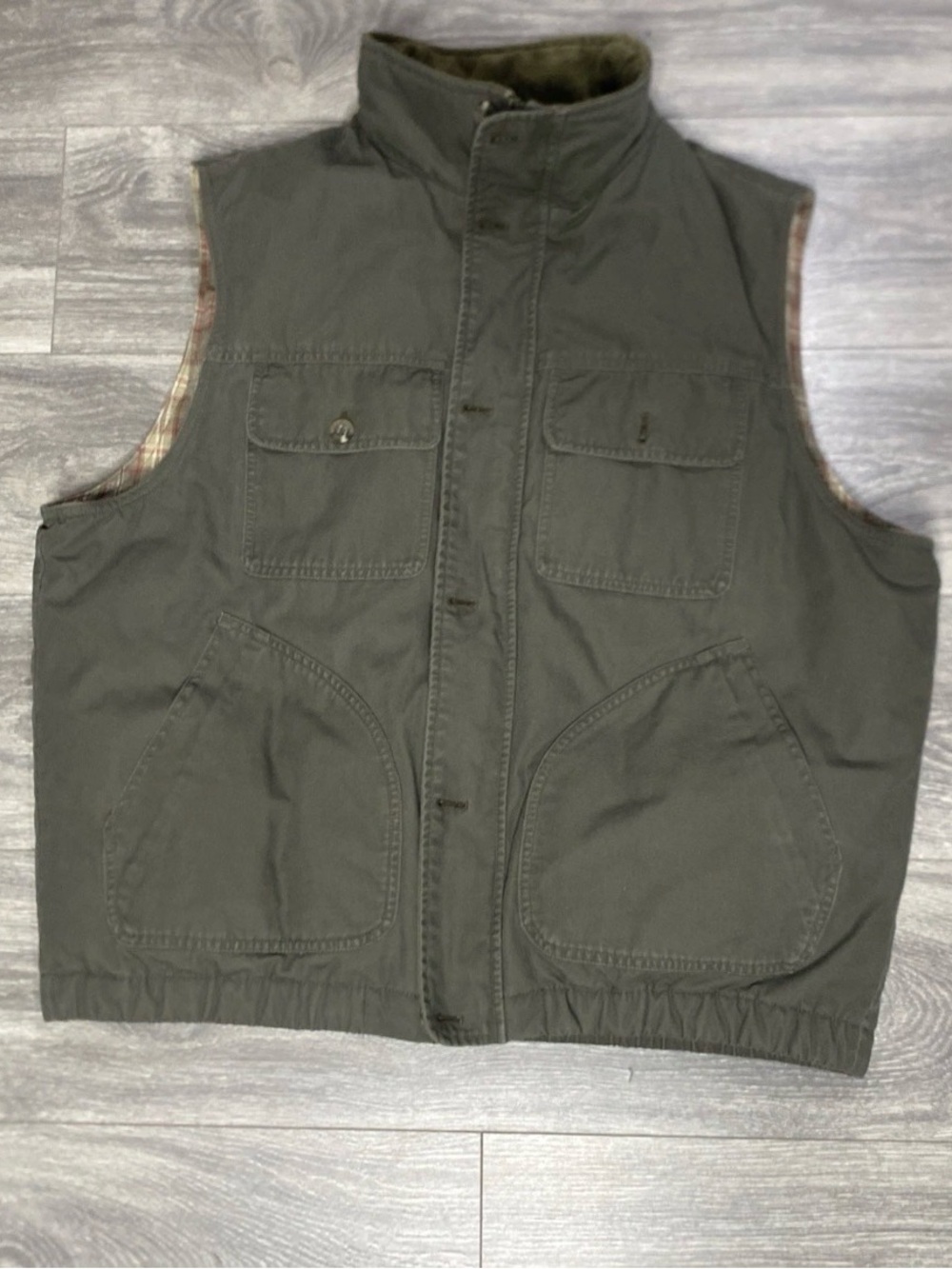 Vtg Eddie Bauer Goose Down Canvas Vest Mens L Full Zip Utility Workwear Green